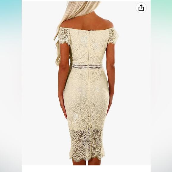 Off Shoulder Lace Bodycon Party Club Midi Dress Small - Picture 2 of 12